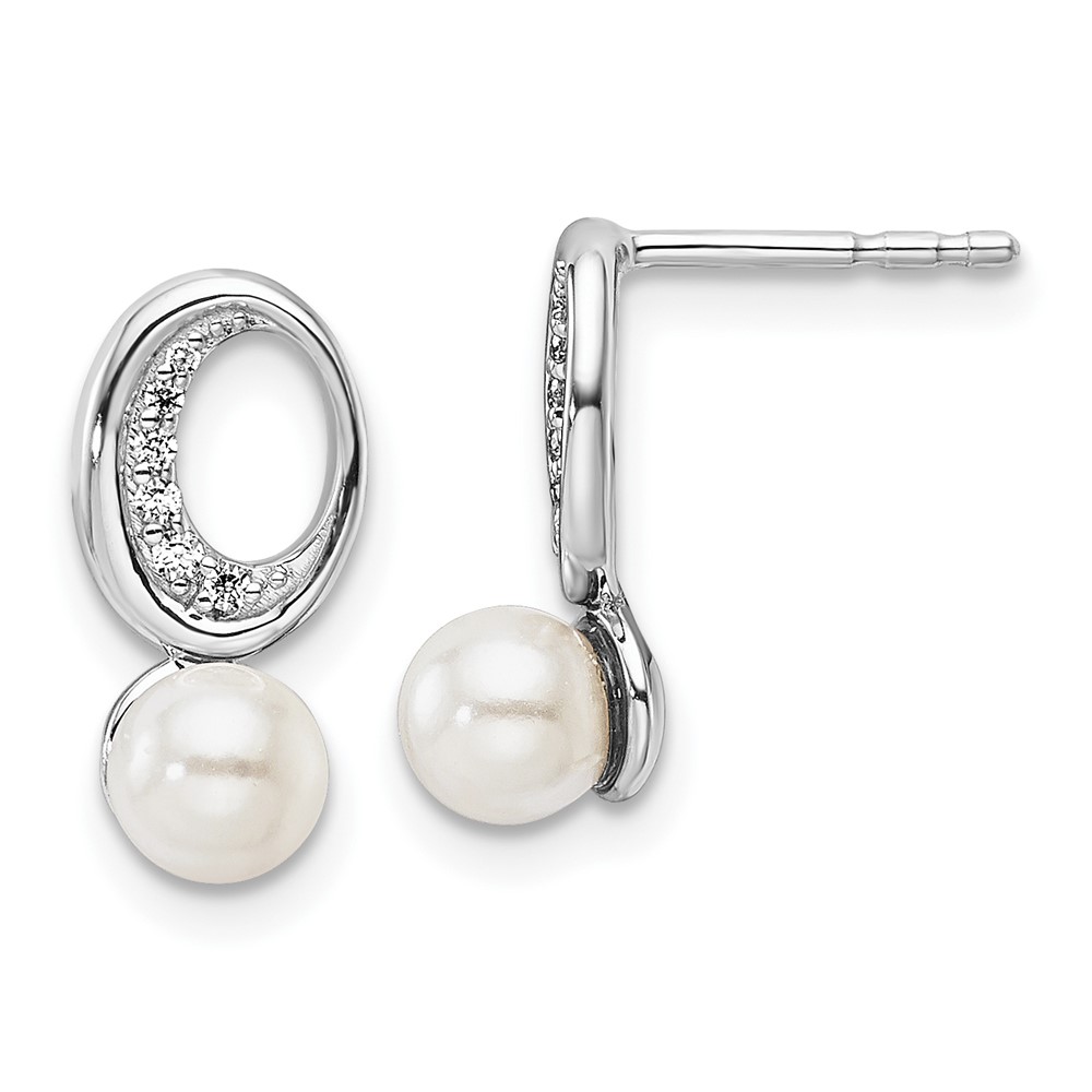 EM10179-006-WAA.jpg 14K White Gold Polished 1/20 carat Diamond and White Freshwater Cultured Pearl Drop Post Earrings - Image 1