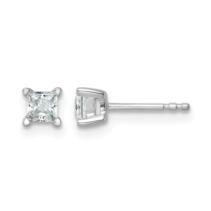 14k White Gold 1/2 carat Certified Lab Grown Diamond VS+ F+ Princess Complete Four Prong Stud Earrings
