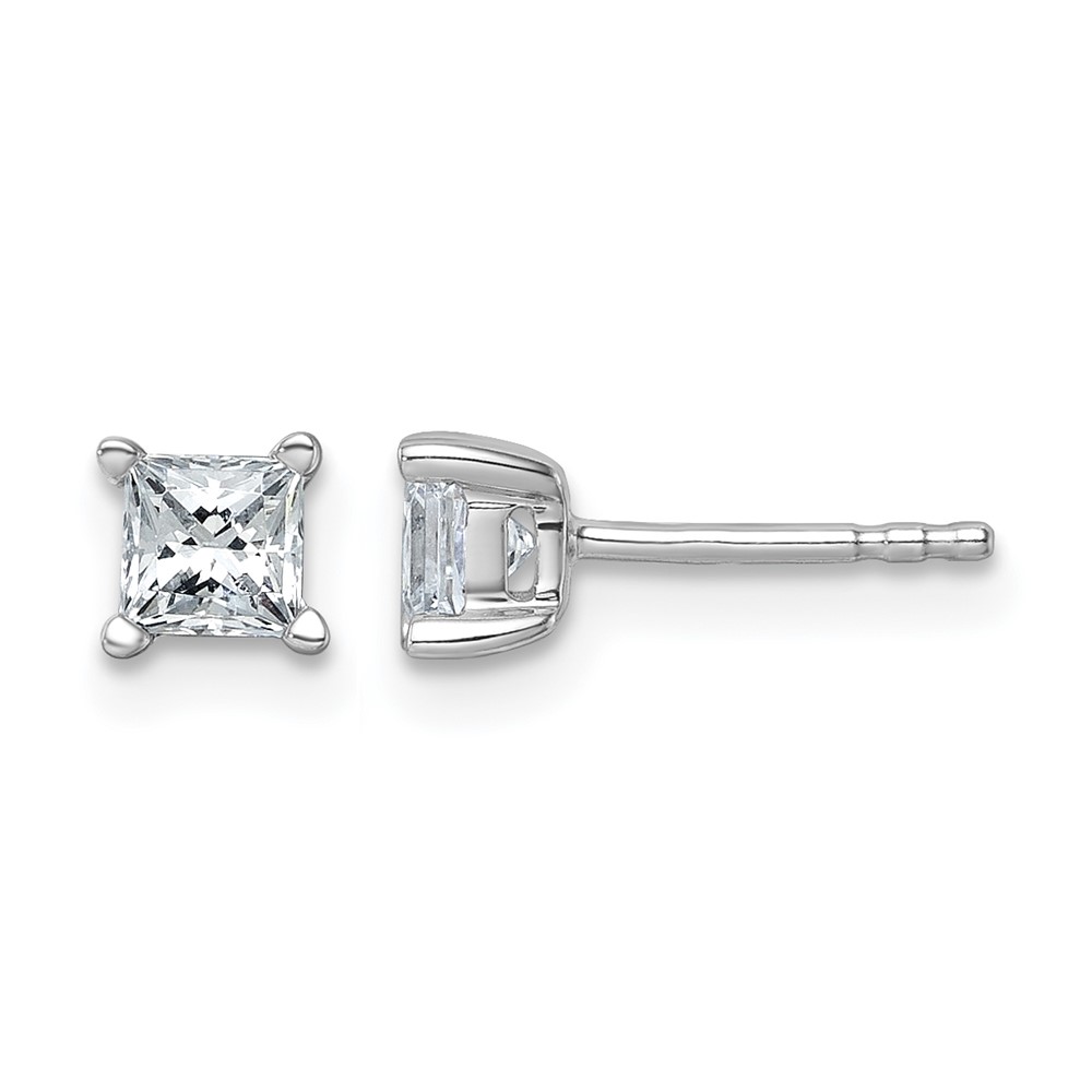 EM1018-075-WAA.jpg 14k White Gold 3/4 carat Certified Lab Grown Diamond VS+ F+ Princess Complete Four Prong Stud Earrings - Image 1