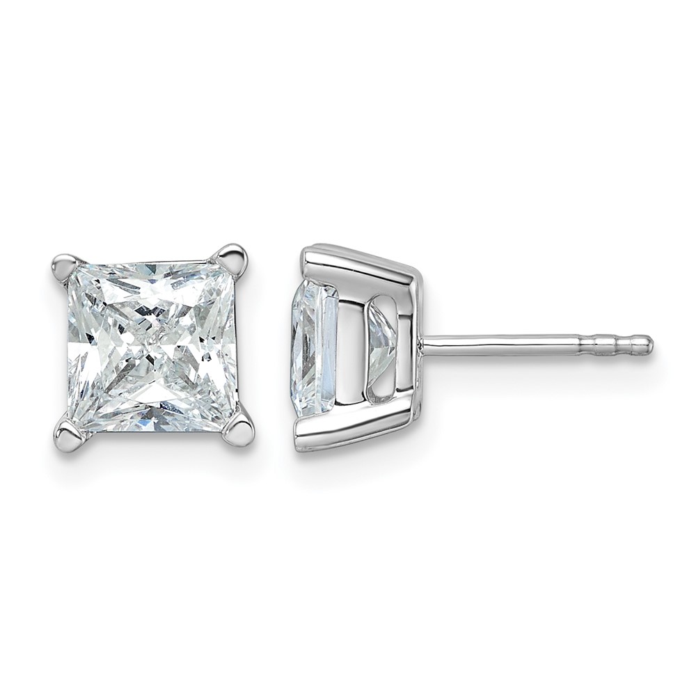 EM1018-400-WAA-5.jpg 14k White Gold 4 carat Lab Grown Diamond VS/SI+ G+ Princess Complete Four Prong Stud Earrings - Image 1