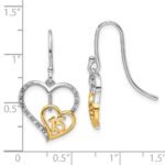 14K Two-tone Polished Diamond Quinceanera Heart Dangle Earrings - Image 3