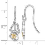 14K Two-tone Polished Diamond Quinceanera Double Heart Dangle Earrings - Image 3