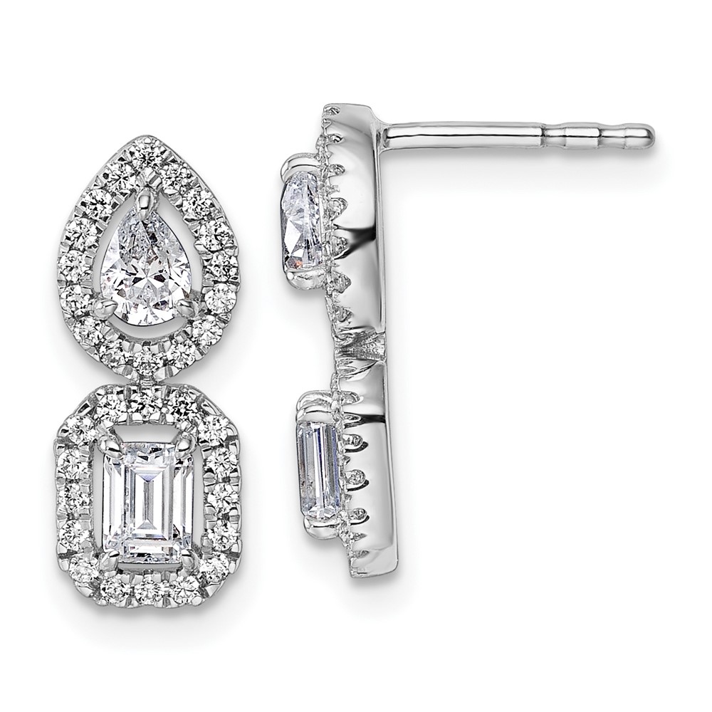 EM10509-088-WAA.jpg 14k White Gold 7/8 carat Lab Grown Diamond VS/SI+ G+ Complete Two Stone Dangle Halo Post Earrings - Image 1