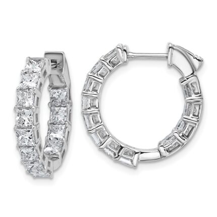 14k White Gold 4 carat Lab Grown Diamond VS/SI+ G+ Princess Complete In and Out Hoop Earrings
