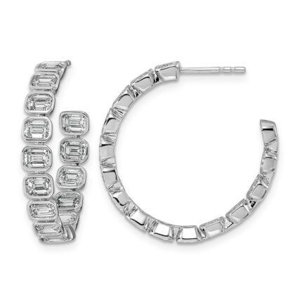 14kw 4ct Lab Grown Dia VS+ F+ Post East/West Emerald Hoop Earrings