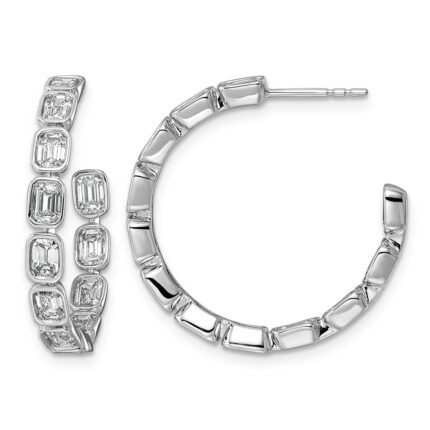 14kw 3 1/4ct Lab Grown Dia VS+ F+ Post Emerald Hoop Earrings