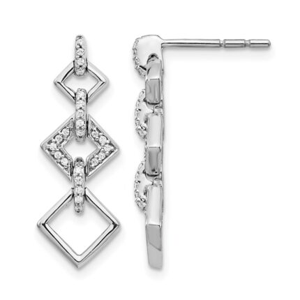 14k White Gold 1/8 carat Diamond Squares Dangle Post Earrings