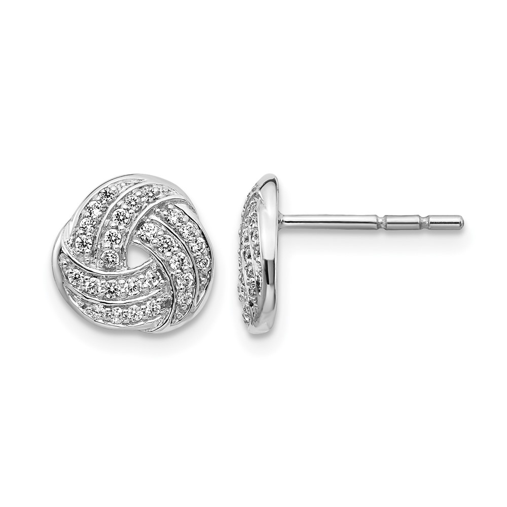 EM3834-025-WA-1.jpg 14k White Gold 1/4 carat Lab Grown Diamond VS/SI+ G+ Love Knot Post Earrings - Image 1