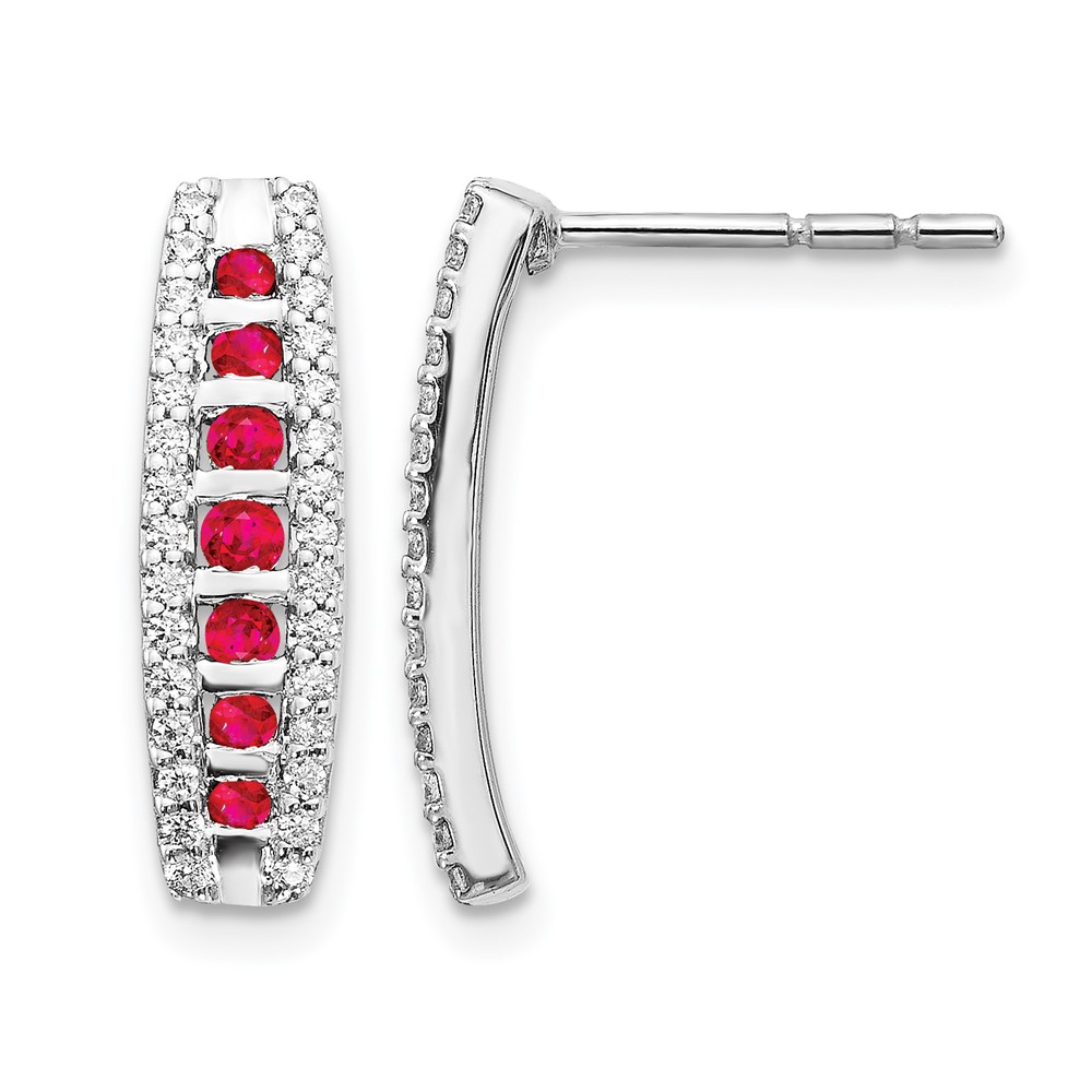 EM3849-RU-030-WA-1.jpg 14k White Gold Diamond and Ruby Fancy Curved Post Earrings - Image 1