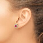 14k 5.2mm Round Ruby and Diamond Halo Post Earrings - Image 3