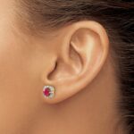 14k 5.2mm Round Ruby and Diamond Fancy Square Post Earrings - Image 3