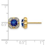14k 5.2mm Round Sapphire and Diamond Fancy Square Post Earrings - Image 4