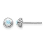 14k White Gold 2.5mm Round Aquamarine Cabochon and Diamond Halo Post Earrings