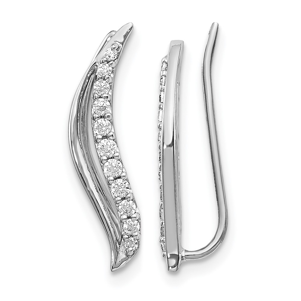 EM4156-025-WA.jpg 14k White Gold 1/4 carat Diamond Wave Ear Climber Earrings - Image 1