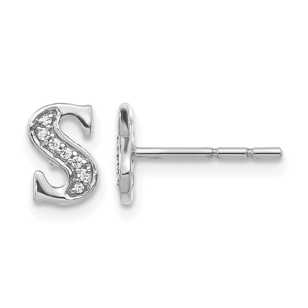 EM4170S-005-WA.jpg 14k White Gold Diamond Initial S Post Earrings - Image 1
