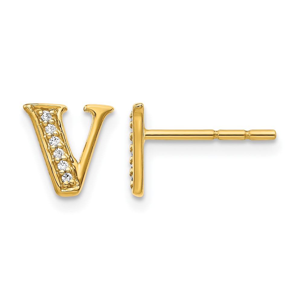 EM4170V-005-YA.jpg 14k Diamond Initial V Post Earrings - Image 1