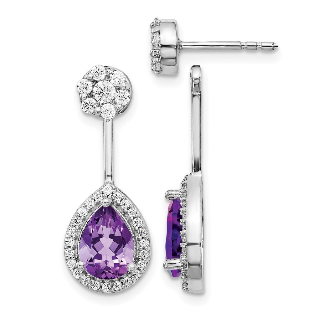 EM4199-AM-062-WA.jpg 14k White Gold Diamond/Pear Amethyst Front/Back Earrings - Image 1