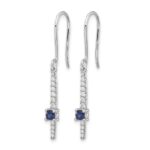 14k White Gold 3.2mm Round Sapphire and Diamond Dangle Shepherd Hook Earrings - Image 2
