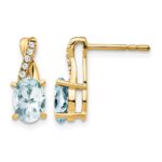 14k 7x5 Oval March/Aquamarine and Diamond Post Earrings
