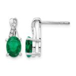 14K White Gold 7x5 Oval May/Lab Created Emerald and Diamond Earrings