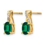 14k 7x5 Oval May/Lab Created Emerald and Diamond Post Earrings - Image 2