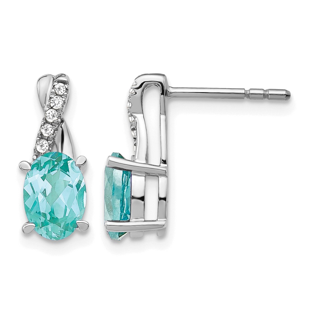 EM4235-CP-006-WAA.jpg Pure Serenity 14k White Gold 1/20 carat Lab Grown Diamond VS/SI+ G+ and Lab Created Paraiba Post Earrings - Image 1
