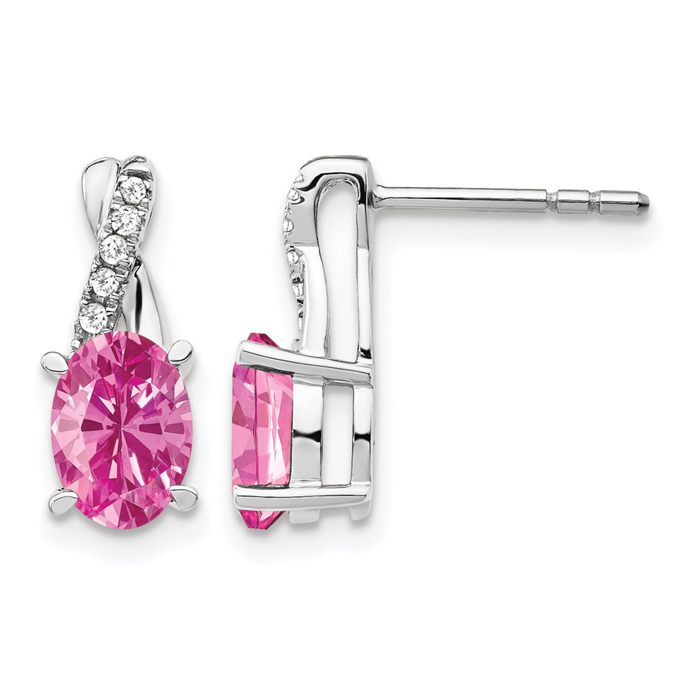 EM4235-CPS-006-WA.jpg 14K White Gold 7x5 Oval October/Lab Created Pink Sapphire and Diamond Earrings - Image 1