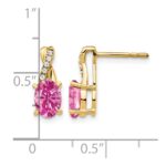 14k 7x5 Oval October/Lab Created Pink Sapphire and Diamond Post Earrings - Image 4