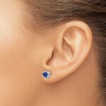 14k White Gold 4.5mm Trillion Sapphire and Diamond Halo Post Earrings - Image 3