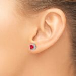 14k White Gold 5mm Cushion Ruby and Diamond Halo Post Earrings - Image 3