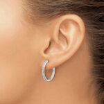 14k White Gold Diamond Hinged Hoop Earrings - Image 3