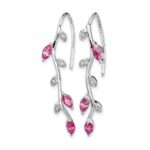 14k White Gold Diamond and Marquise Pink Sapphire Leaves Drop Wire Earrings - Image 2