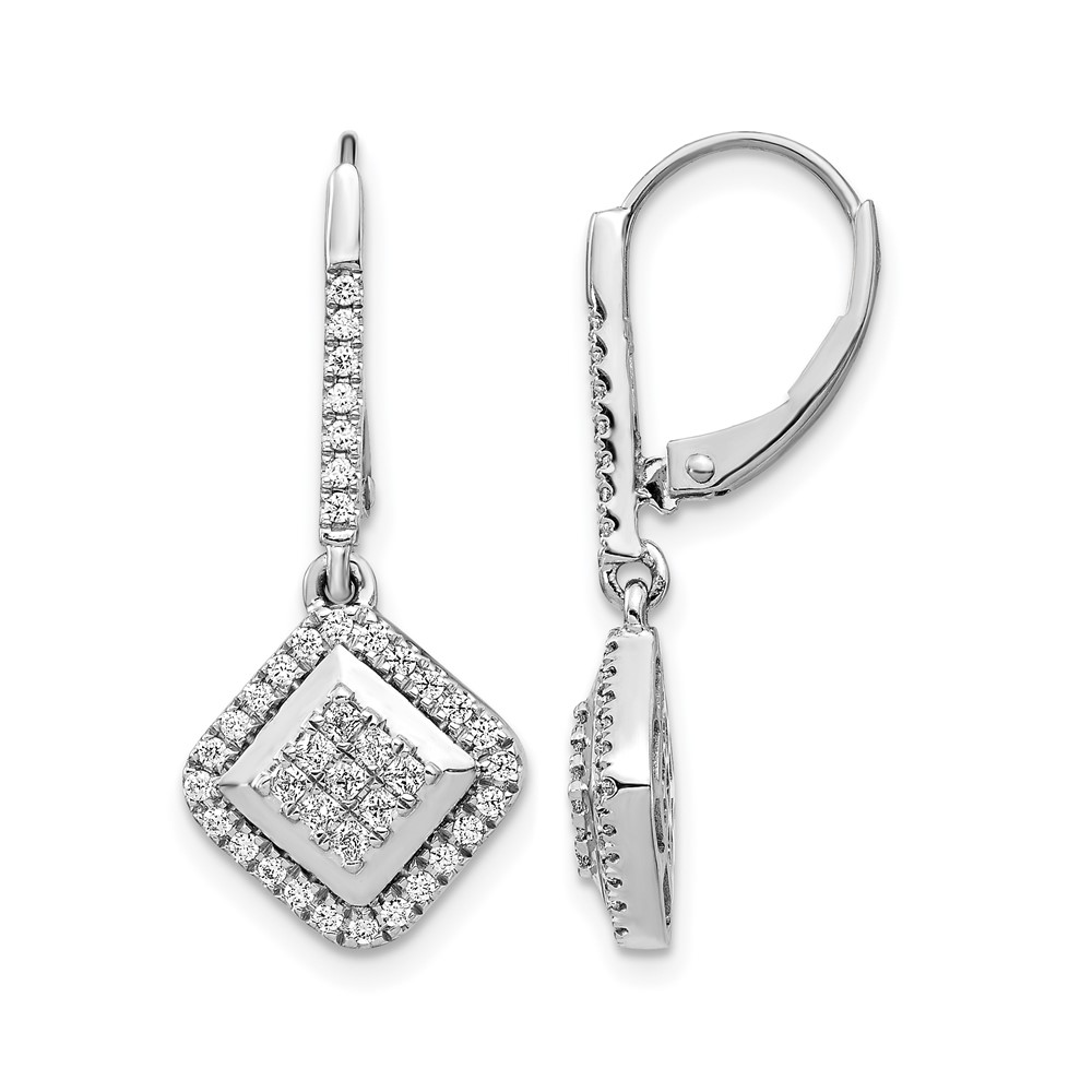 EM4369-050-WA.jpg 14k White Gold 1/2 carat Diamond Square Cluster Leverback Earrings - Image 1