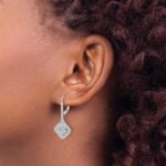14k White Gold 1 carat Diamond Square Cluster Leverback Earrings - Image 3
