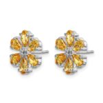 14k White Gold Diamond Citrine Flower Earrings - Image 2