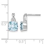 14k White Gold 7mm Cushion Checkerboard March/Aquamarine and Diamond Post Earrings - Image 4