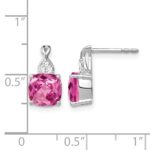 14k White Gold 7mm Cushion Checkerboard October/Lab Created Pink Sapphire and Diamond Post Earrings - Image 4