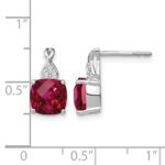 14k White Gold 7mm Cushion Checkerboard July/Lab Created Ruby and Diamond Post Earrings - Image 4