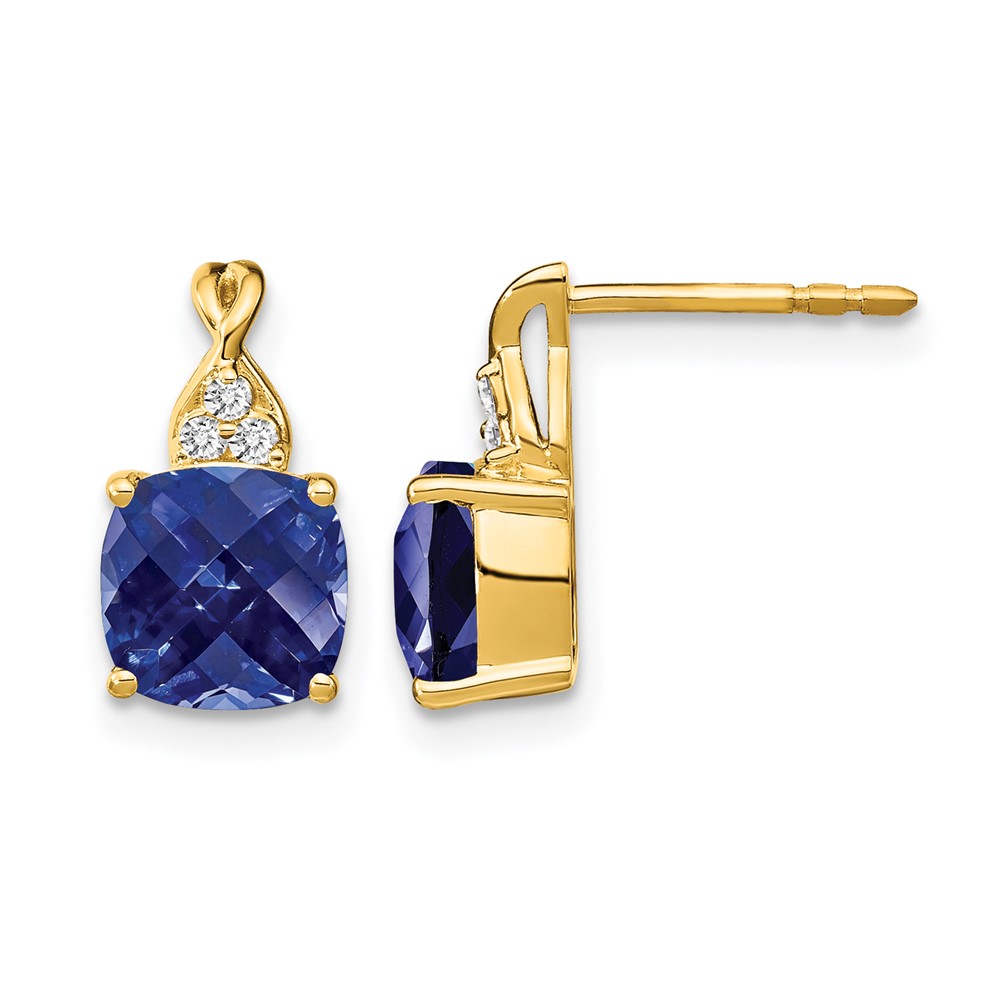 EM4393-CSA-006-1YA.jpg 10k Checkerboard Created Sapphire and Diamond Earrings - Image 1