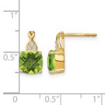 14k 7mm Cushion Checkerboard August/Peridot and Diamond Post Earrings - Image 4
