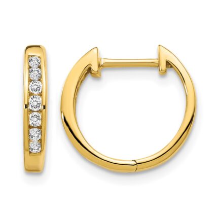 14k Gold Polished Diamond Hinged Hoop Earrings