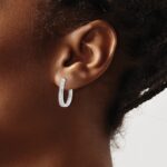 10k White Gold Diamond Oval Hinged Hoop Earrings - Image 3