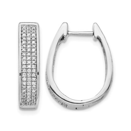 14k White Gold Diamond Large Hinged Oval Hoop Earrings