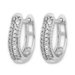 14k White Gold Polished Diamond Hinged Hoop Earrings - Image 2