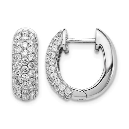 14k White Gold Diamond Hinged Hoop Earrings