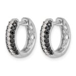 14k White Gold White and Black Diamond Hinged Hoop Earrings - Image 2