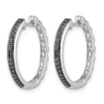 10k White Gold Black Diamond 2mm Hinged Hoop Earrings - Image 2