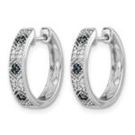 14k White Gold Blue/White Diamond Hinged Hoop Earrings - Image 2