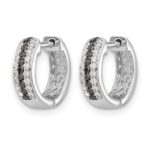 14k White Gold Black and White Diamond Hinged Hoop Earrings - Image 2