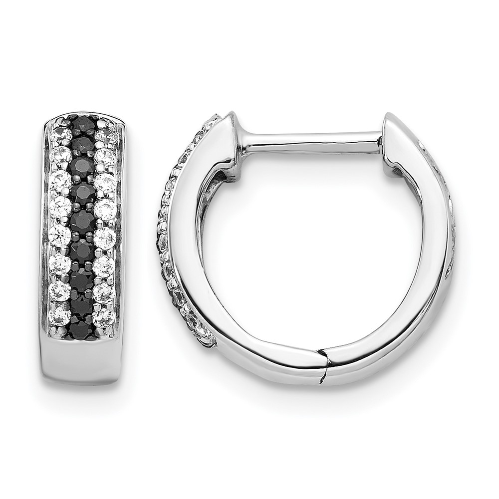 EM5406-BK-033-WA.jpg 14k White Gold Black and White Diamond Hinged Hoop Earrings - Image 1
